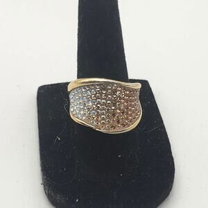 Gold Vermeil Cocktail Ring Chocolate‎ CZ Sterling Silver Size 7 Statement Band